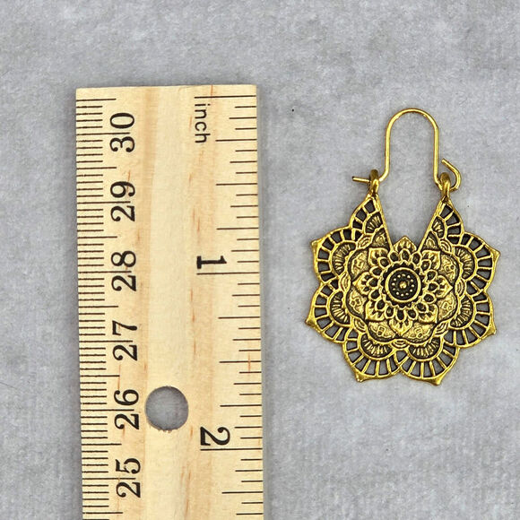 Gold Hoop Floral Leaf Dangle Bohemian Hook Fashion Jewelry Earrings Retro JB2-80 - Picture 4 of 4